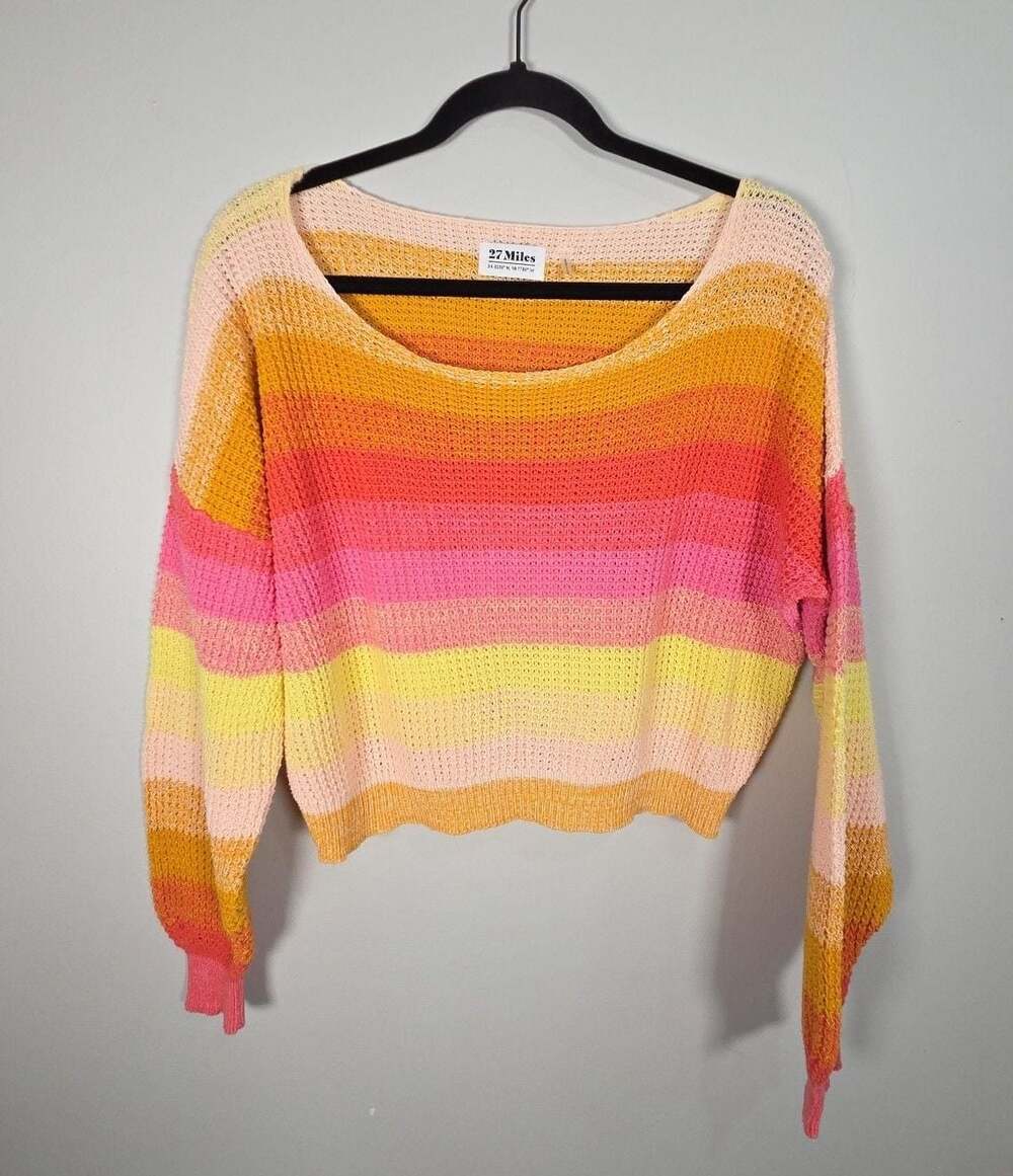 27 Miles Kehlani Sunrise Striped Cropped Knit Sweater